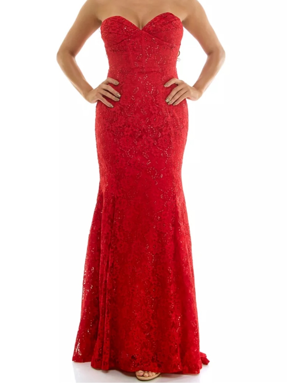 Strapless Red Lace Mermaid Skirt Dress